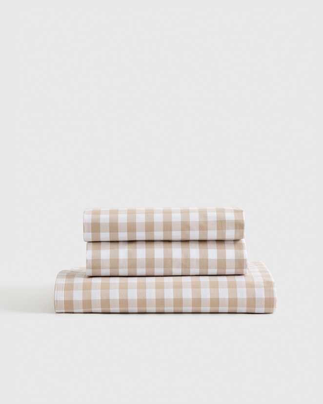 Cafe Organic Crisp Percale Gingham Fitted Sheet Set