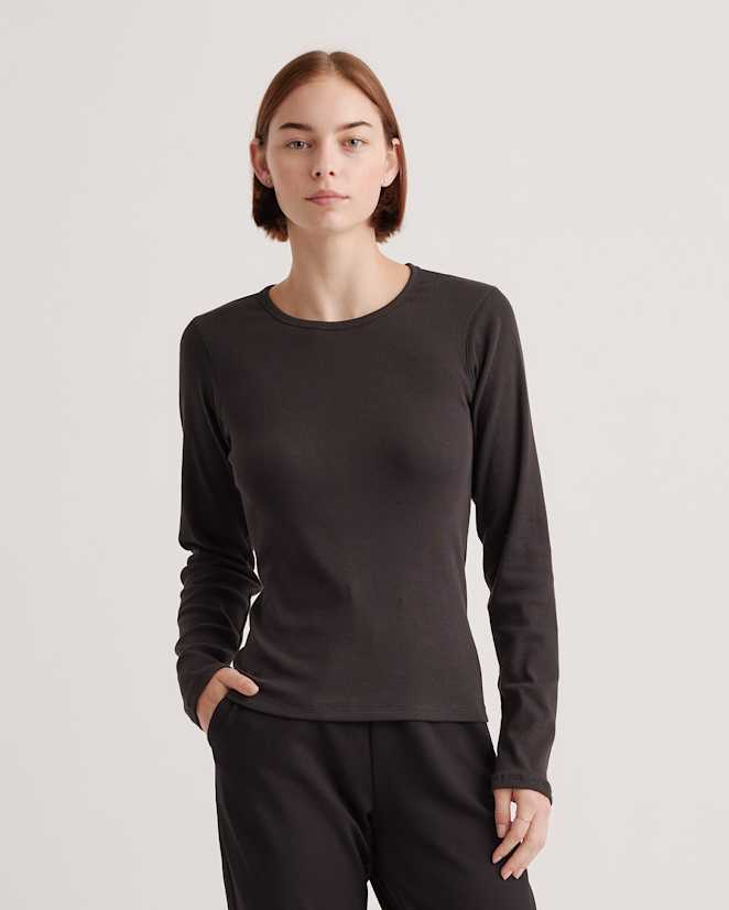 Black Organic Cotton Micro-Rib Long Sleeve Tee