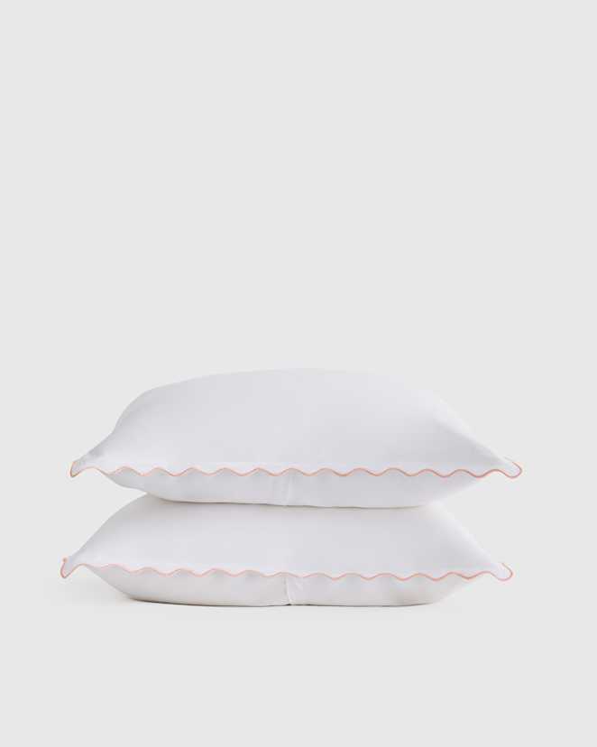 White/Rose Organic Crisp Percale Scallop Sham Set
