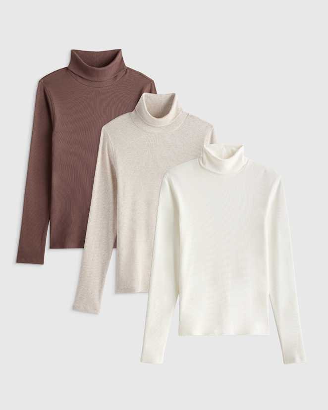 Taupe Brown Organic Cotton Micro-Rib Turtleneck 3 Pack Bundle