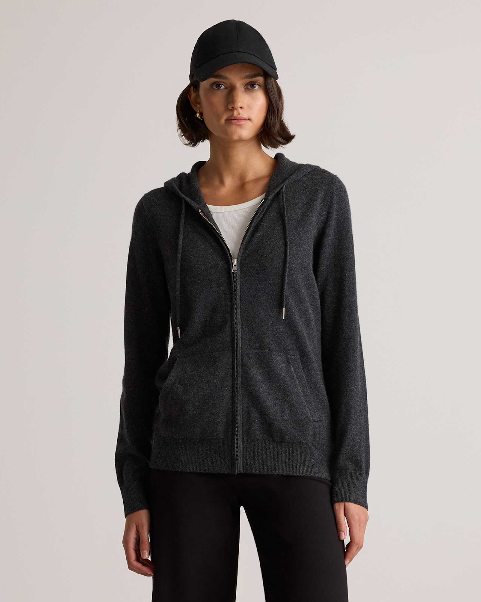 charcoal Mongolian Cashmere Full-Zip Hoodie
