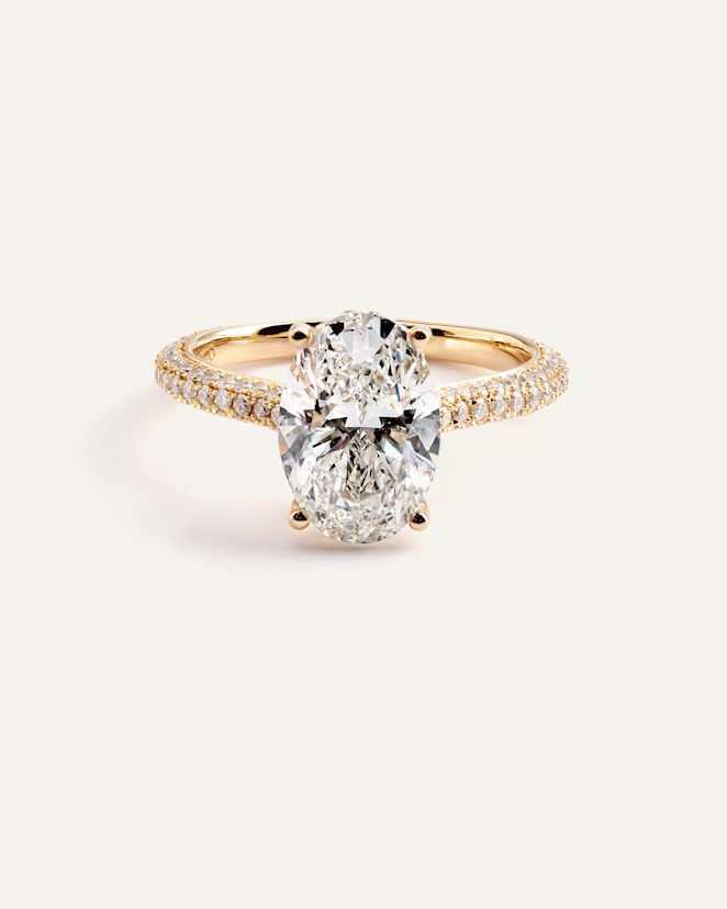 Yellow Gold Lab Grown Diamond Oval Pave Cathedral Engagement Ring - 3ct