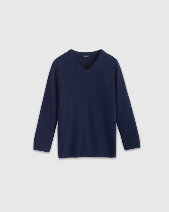 Navy Washable Cashmere V-Neck Sweater
