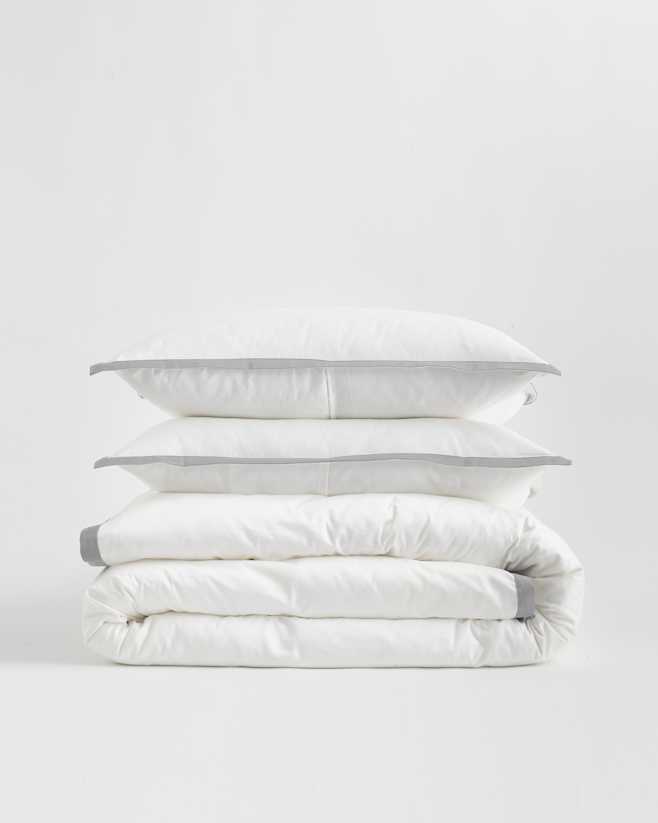 White/Light Grey Luxury Organic Sateen Border Duvet Cover Set