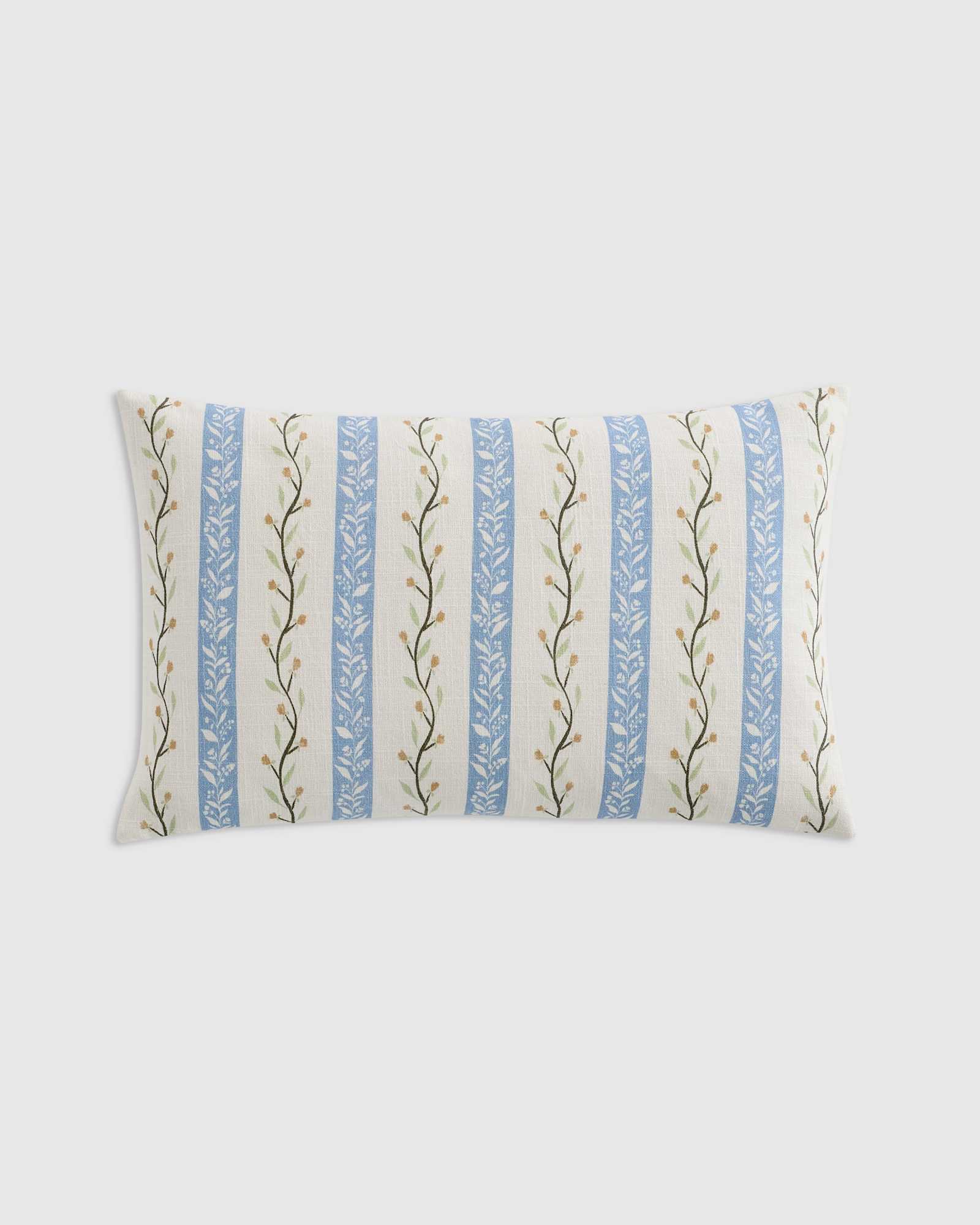 Light Blue Stripe Floral Vine Cotton Pillow Cover