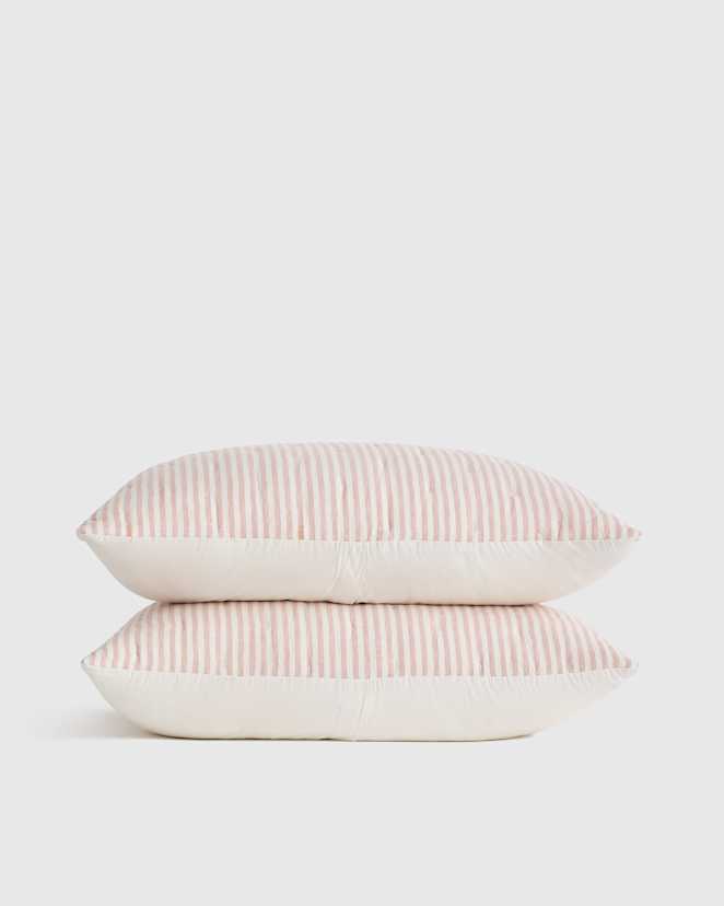 Dusty Mauve/White Stripe Ensemble de taies décoratives matelassées en lin européen à motif