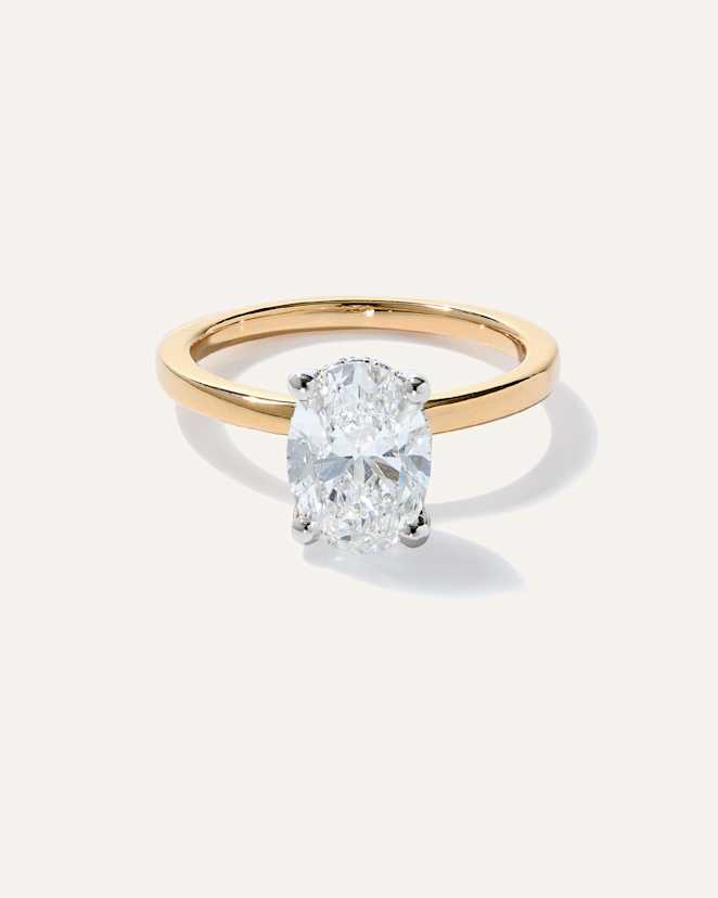 Yellow Gold Lab Grown Diamond Oval Petite Hidden Halo Engagement Ring - 2ct