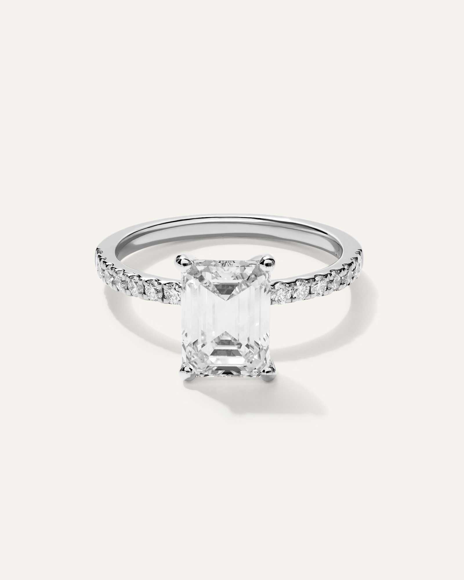 platinum Lab Grown Diamond Emerald Petite Pave Engagement Ring - 2.5ct