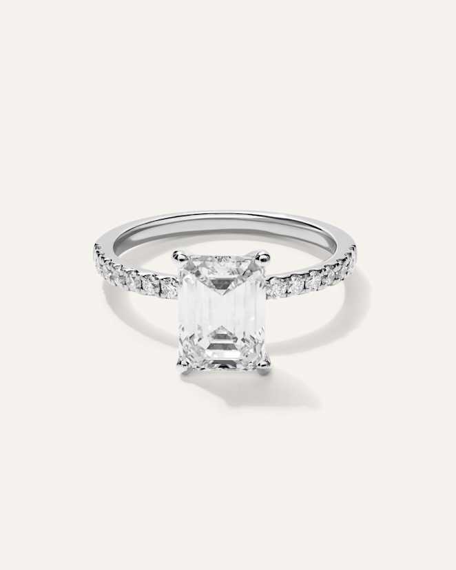 Platinum Lab Grown Diamond Emerald Petite Pave Engagement Ring - 2.5ct