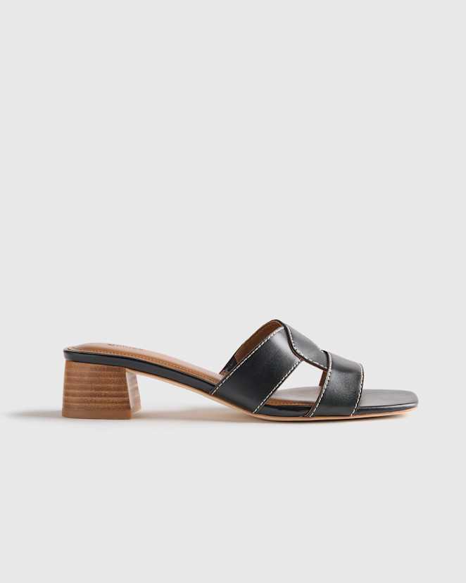 Black Italian Leather 35mm Wood Block Heel Mule