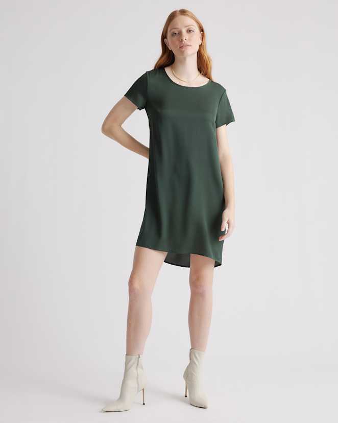 Forest Green Washable Stretch Silk Tee Dress