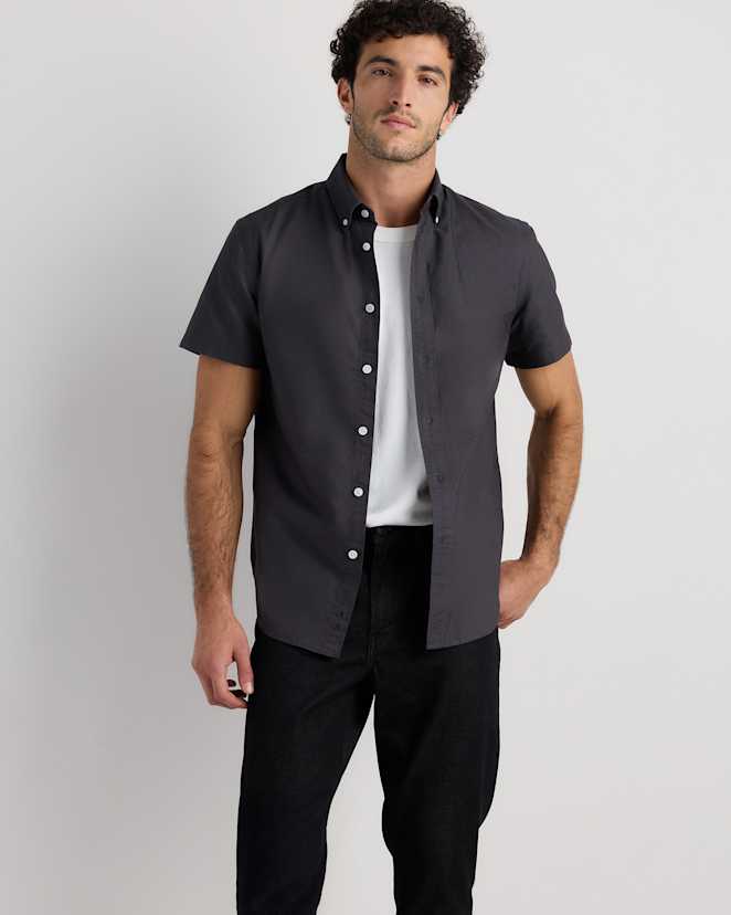 Dark Coal 100% Organic Cotton Short Sleeve Oxford Shirt