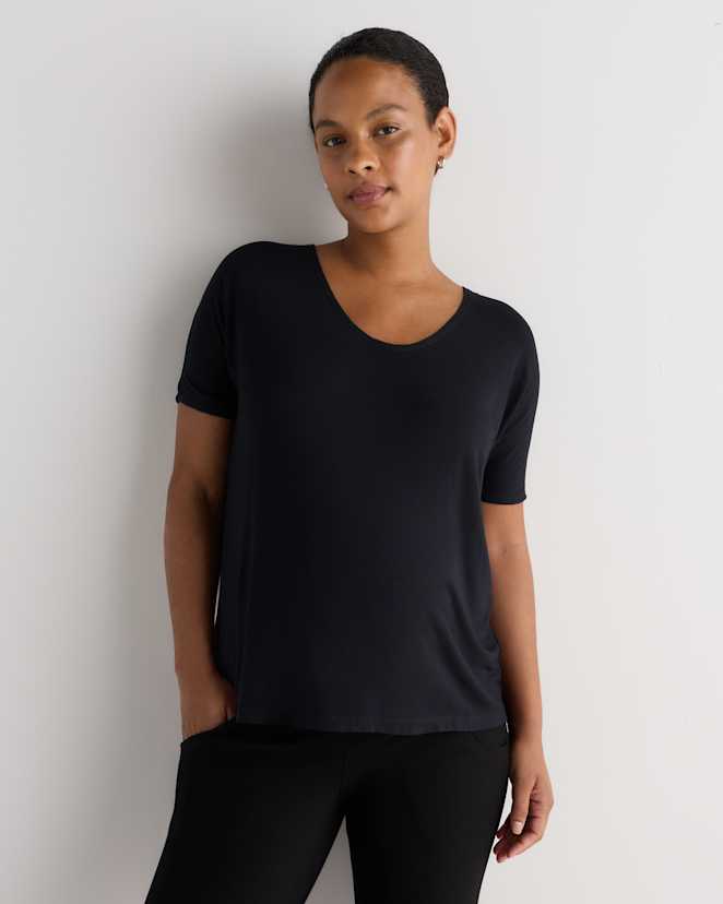 Black/White Bamboo Jersey Maternity Dolman Sleeve Tee (2-pack)