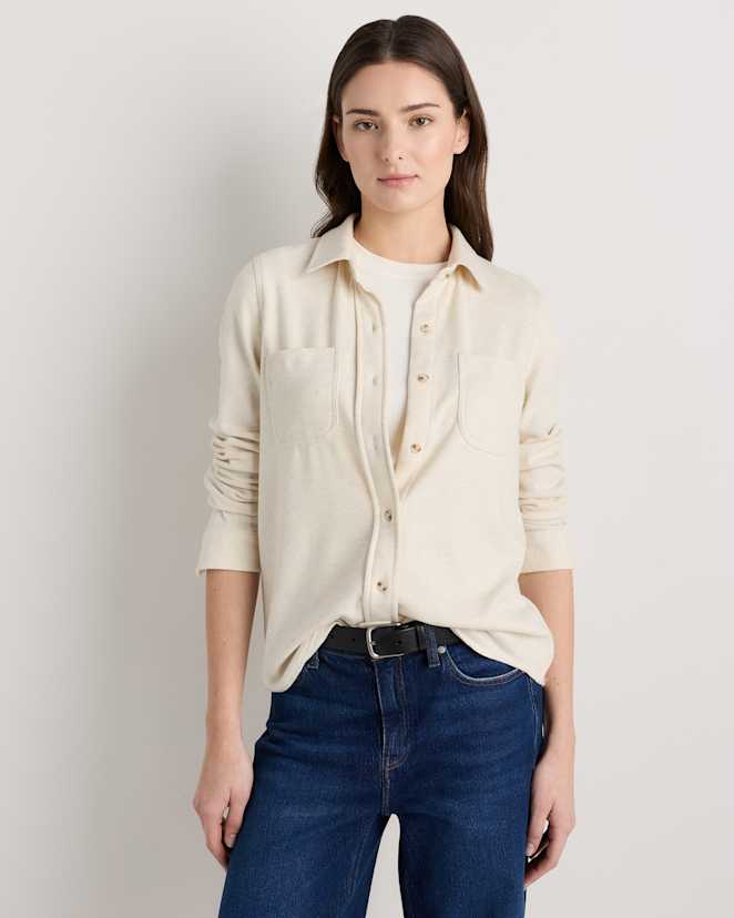 Off White Twill Stretch Sweater Fleece Shirt