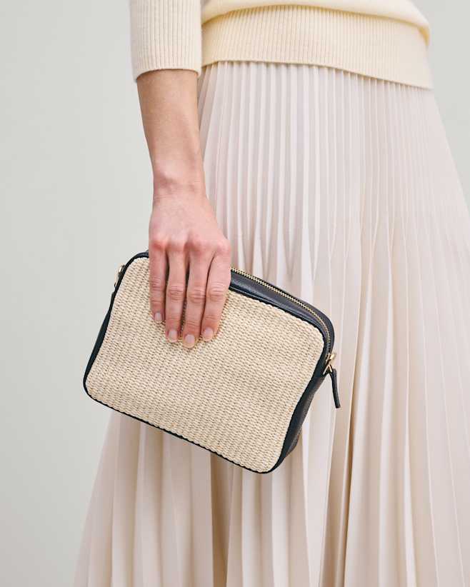 Natural Italian Leather & Raffia Crossbody