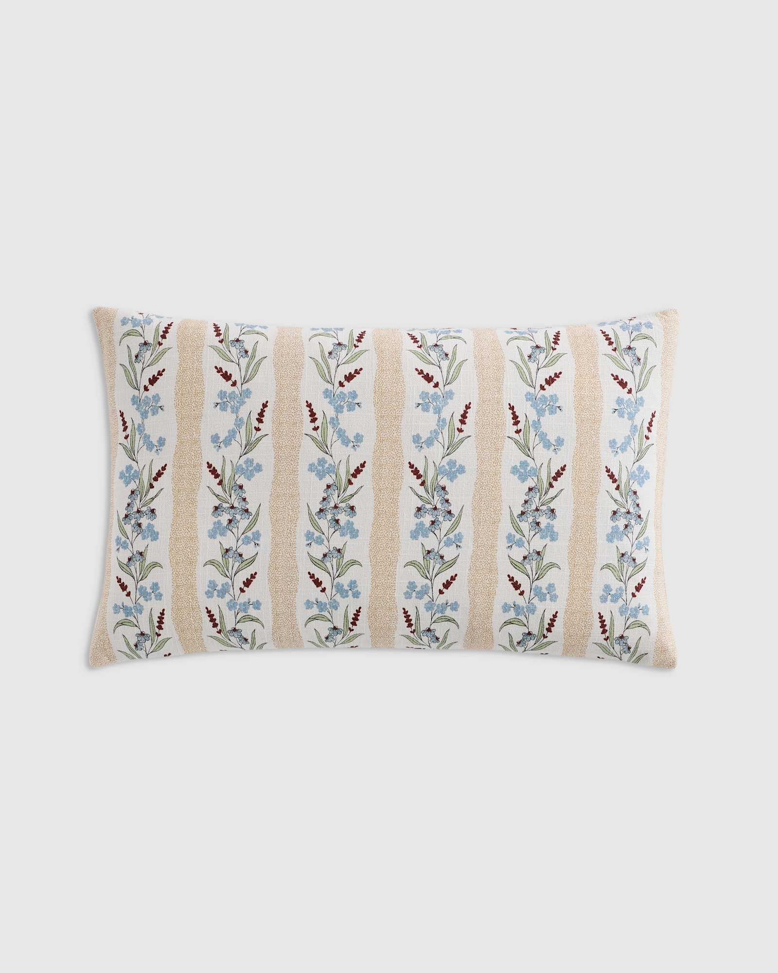 Tan Stripe Wildflower Cotton Pillow Cover