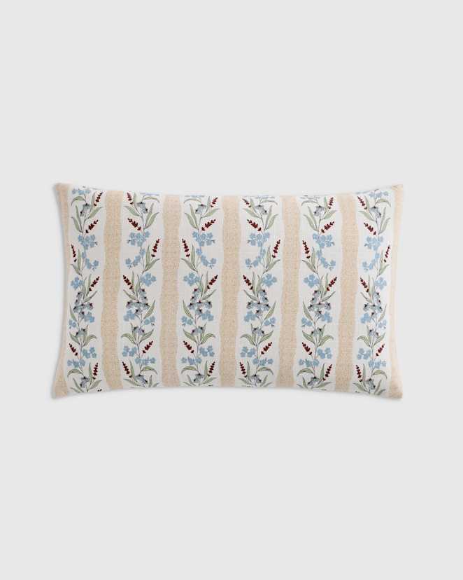 Tan Stripe Wildflower Cotton Pillow Cover