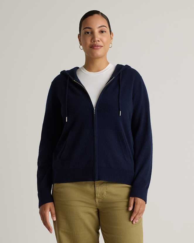 True Navy Mongolian Cashmere Full-Zip Hoodie