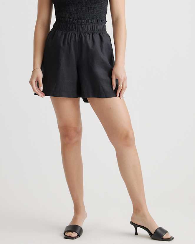 Black 100% European Linen High Waisted Shorts