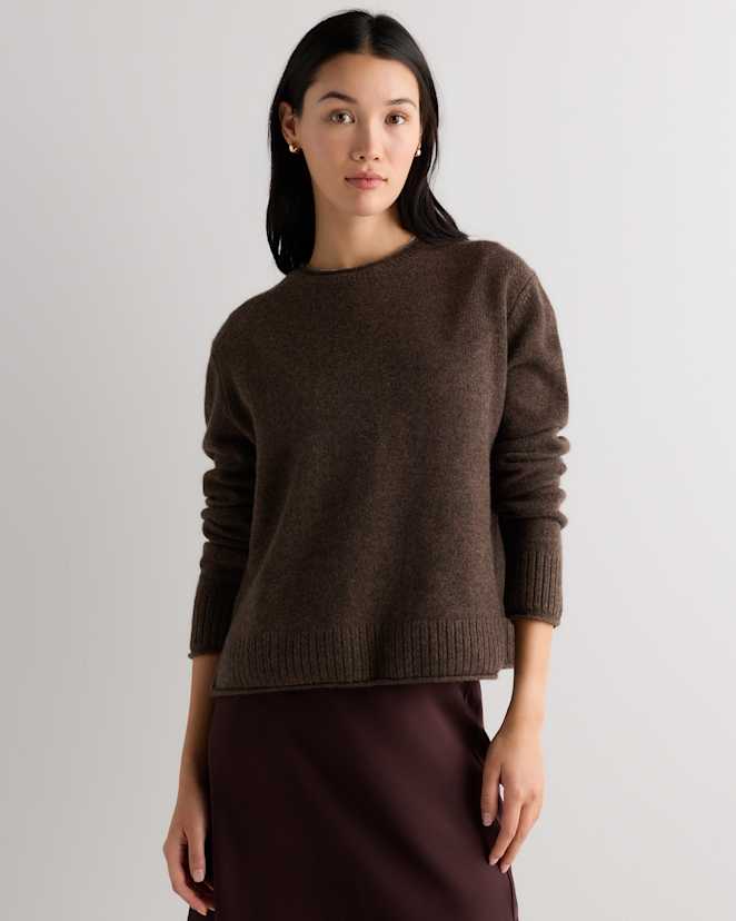 Brown Mongolian Cashmere Boxy Crewneck Sweater