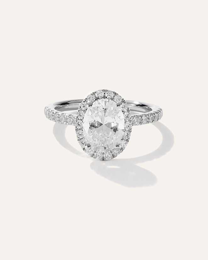 Platinum Lab Grown Diamond Oval Halo Pave Engagement Ring - 1.50ct