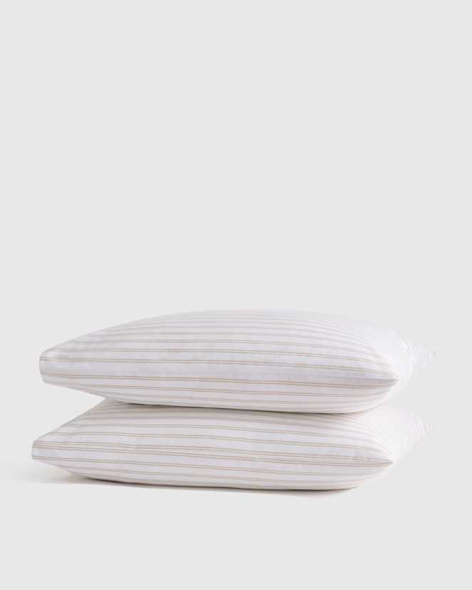 White/Toffee Classic Organic Percale Double Stripe Pillowcase Set