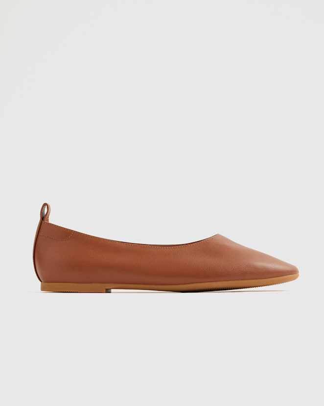 Cognac Italian Leather Glove Ballet Flat