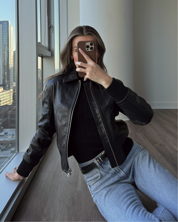 Black 100% Washed Leather Bomber Jacket