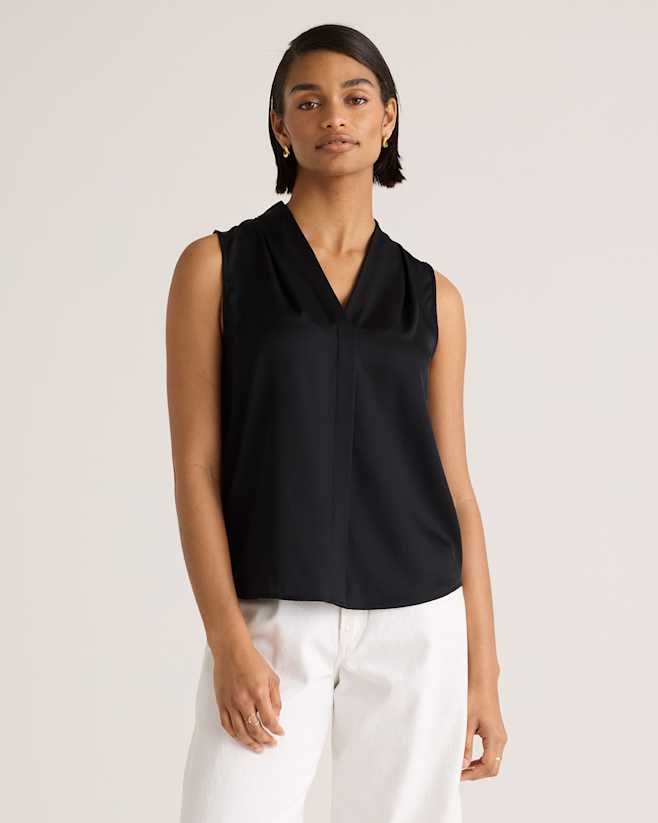 Black Washable Stretch Silk Sleeveless Blouse