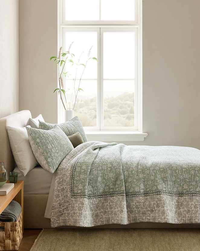 Green Organic Cotton Block Print Quilt