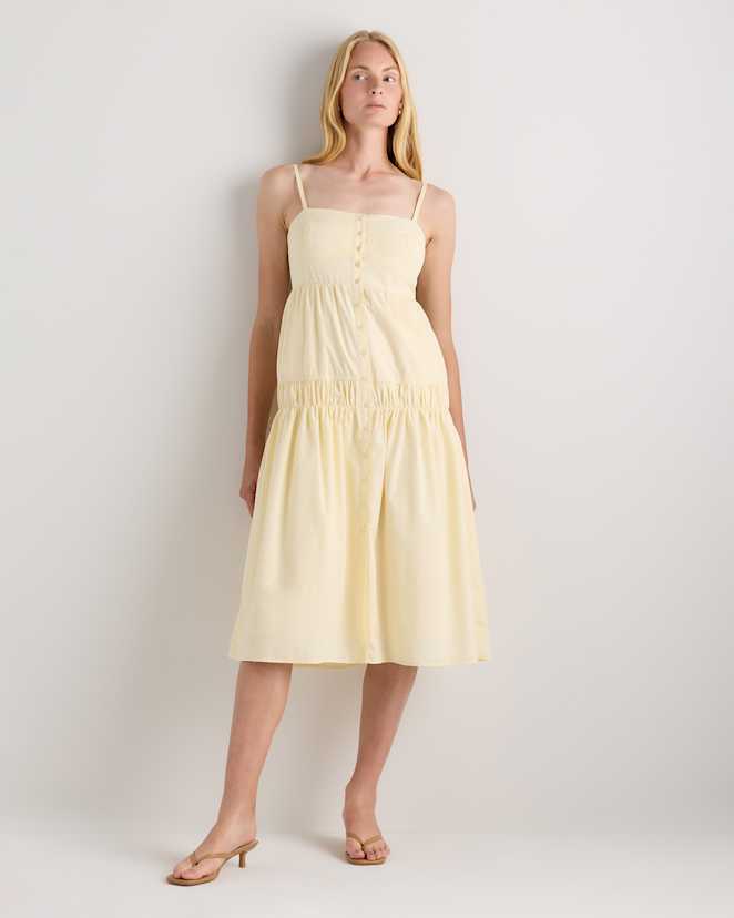 Pale Custard Yellow 100% Organic Cotton Poplin Spaghetti Strap Maxi Dress