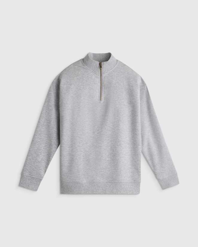 Heather Grey Pull en jersey bouclette de coton biologique à glissière un quart