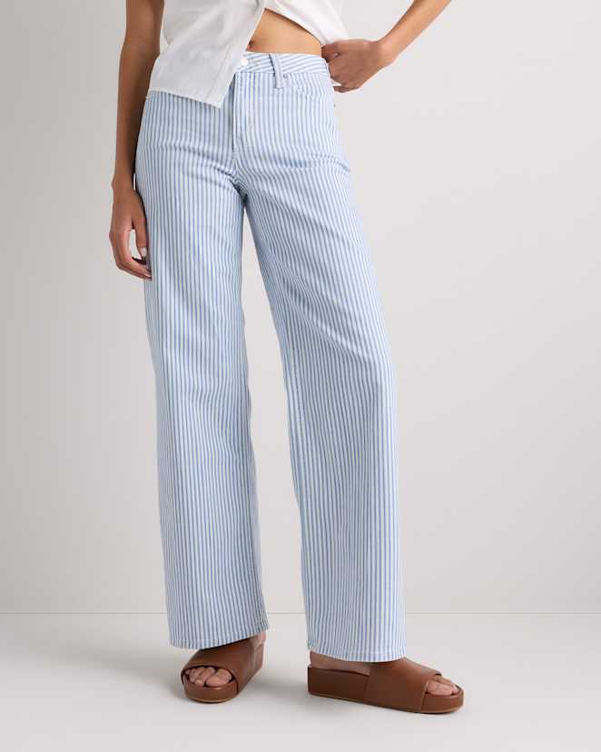 Blue Railroad Stripe Bella Stretch Wide Leg Jeans