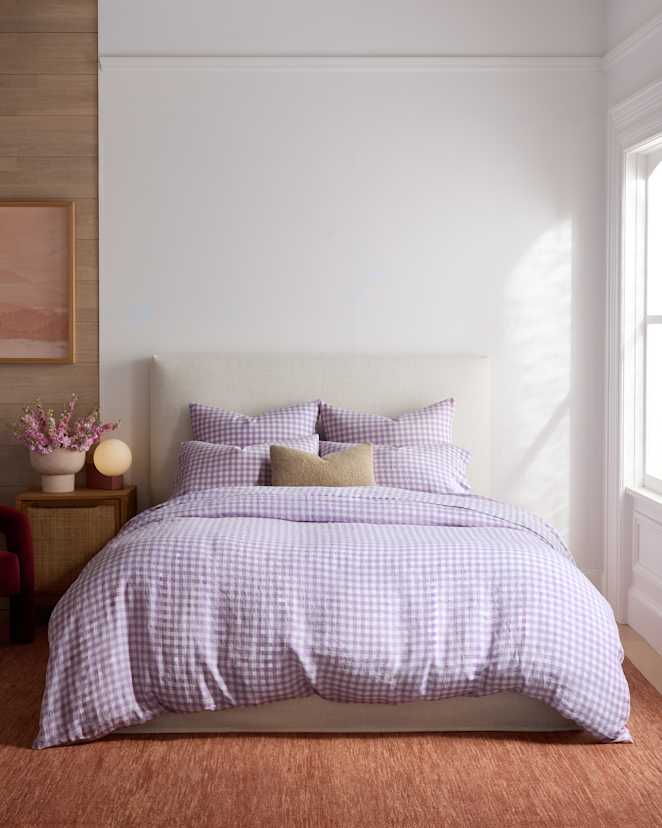Lavender Gingham European Linen Deluxe Bedding Bundle