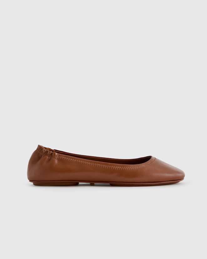 Cognac Italian Leather On-The-Go Ballet Flat