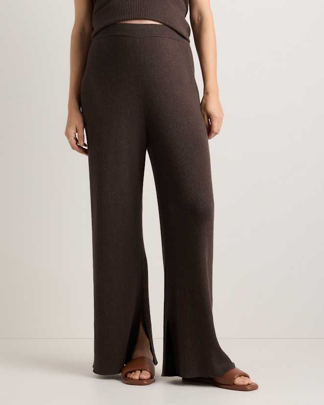 Mocha Heather Cotton Cashmere Maternity Wide Leg Pants