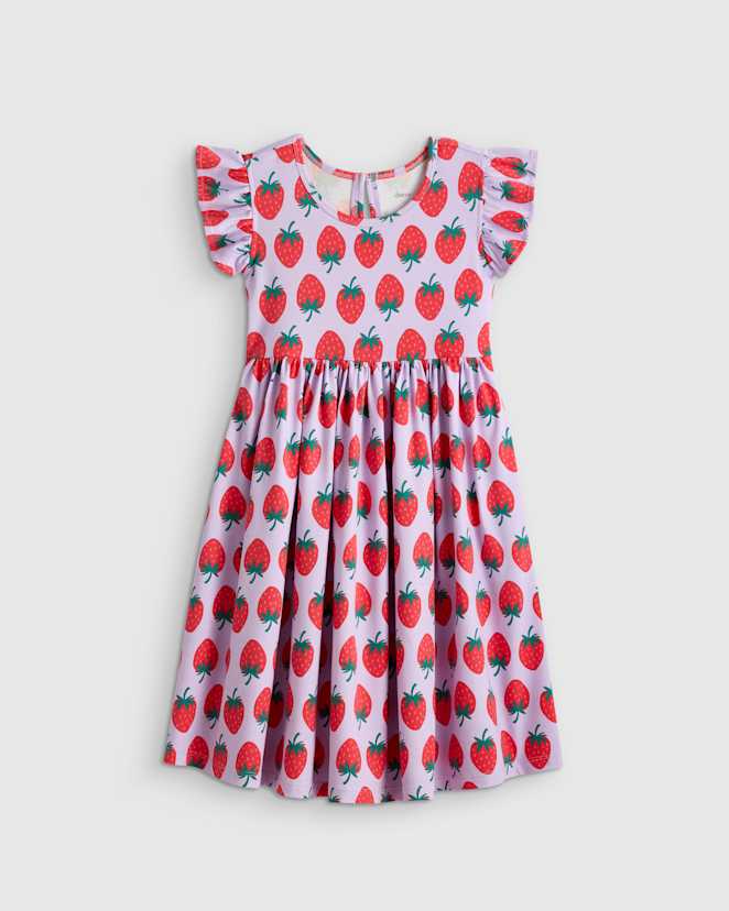 Strawberries Organic Cotton Sleeveless Ruffle Dress