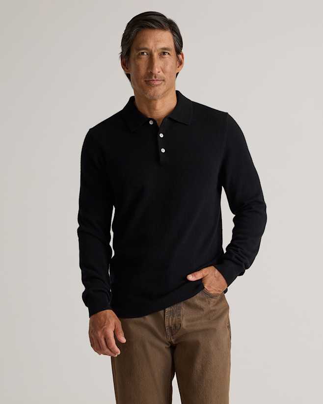 Black Mongolian Cashmere Polo Sweater