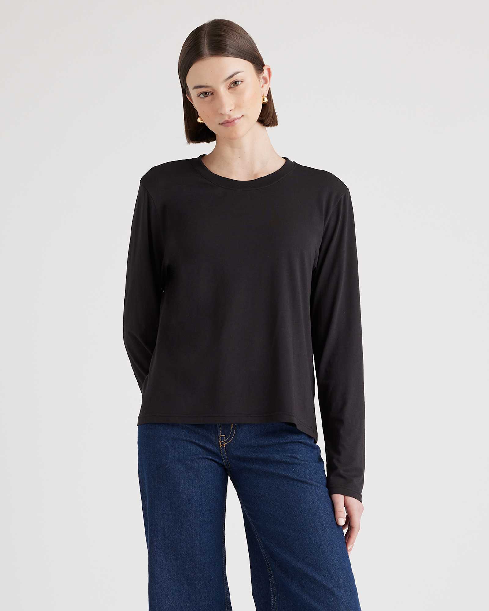 W-LKT-60-BLK 0032 copy Black Cotton Modal Relaxed Long Sleeve Tee