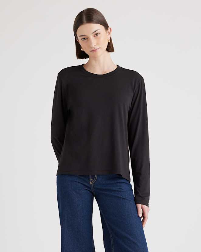 W-LKT-60-BLK 0032 copy Black Cotton Modal Relaxed Long Sleeve Tee