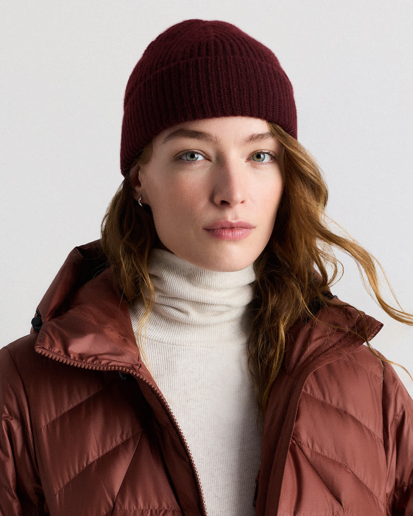 rich-burgundy Mongolian Cashmere Ribbed Beanie