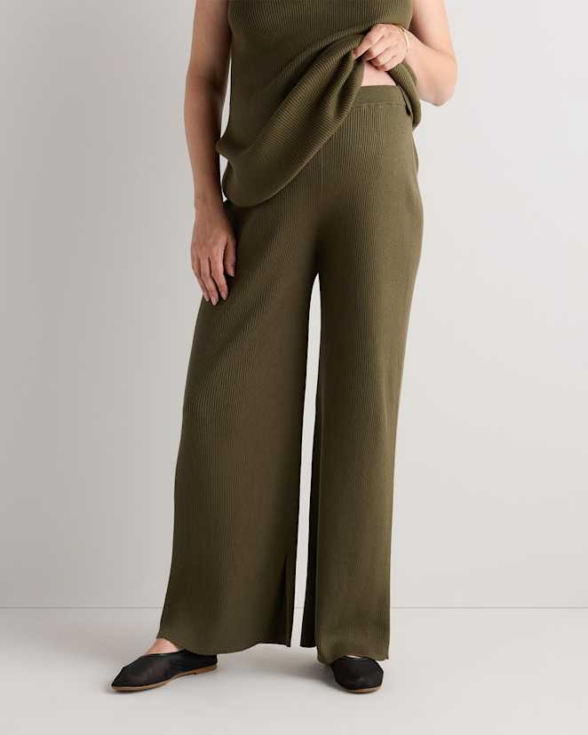 Olive Cotton Cashmere Maternity Wide Leg Pants