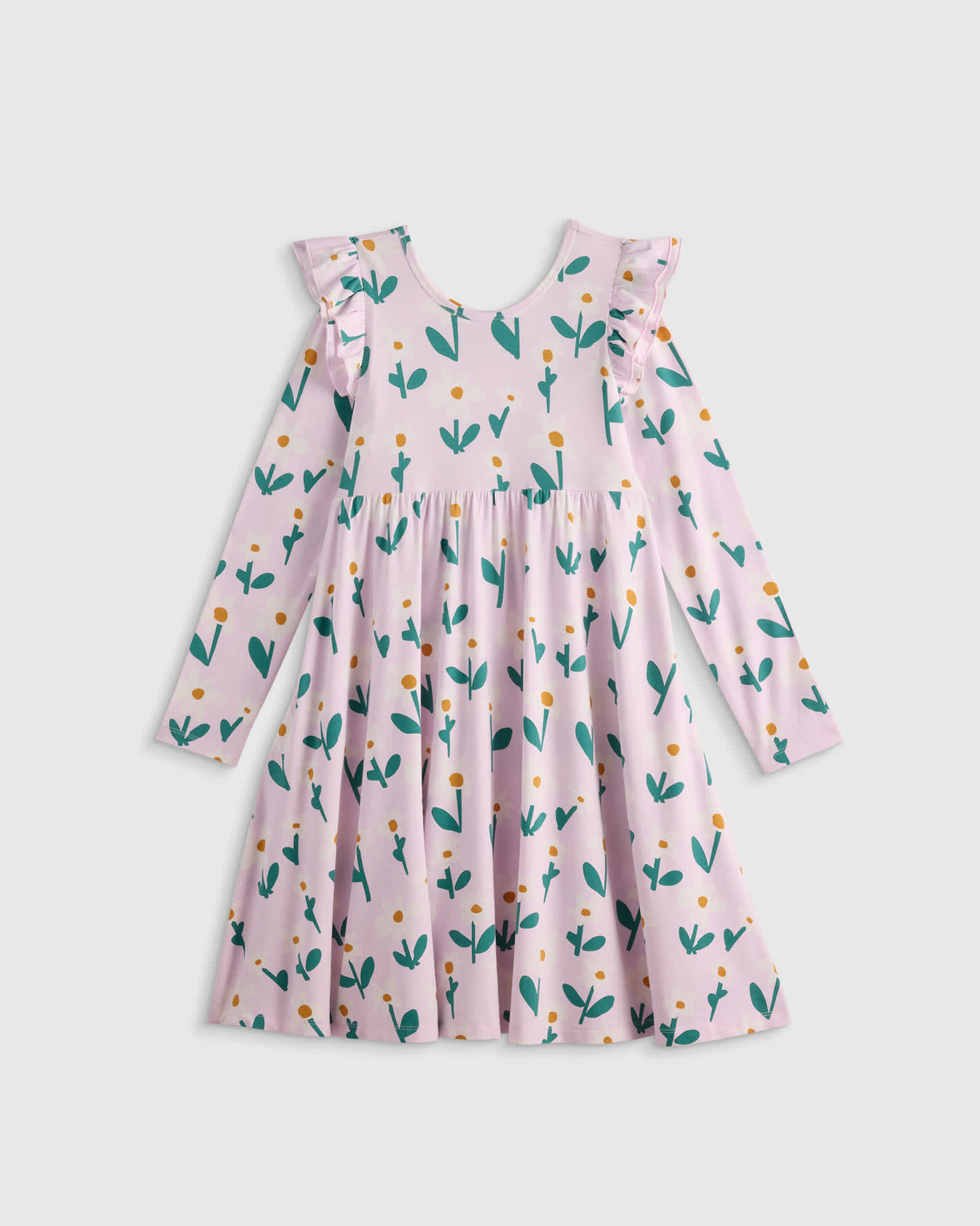 navy-blossoms Bamboo Long Sleeve Flutter Twirl Dress