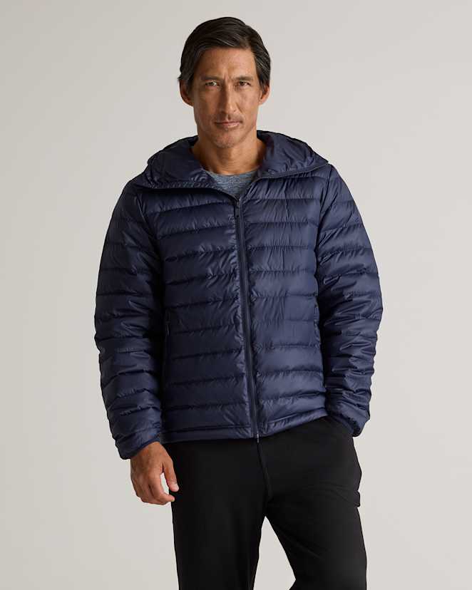 Navy Lightweight Down Packable Puffer Hooded Jacket