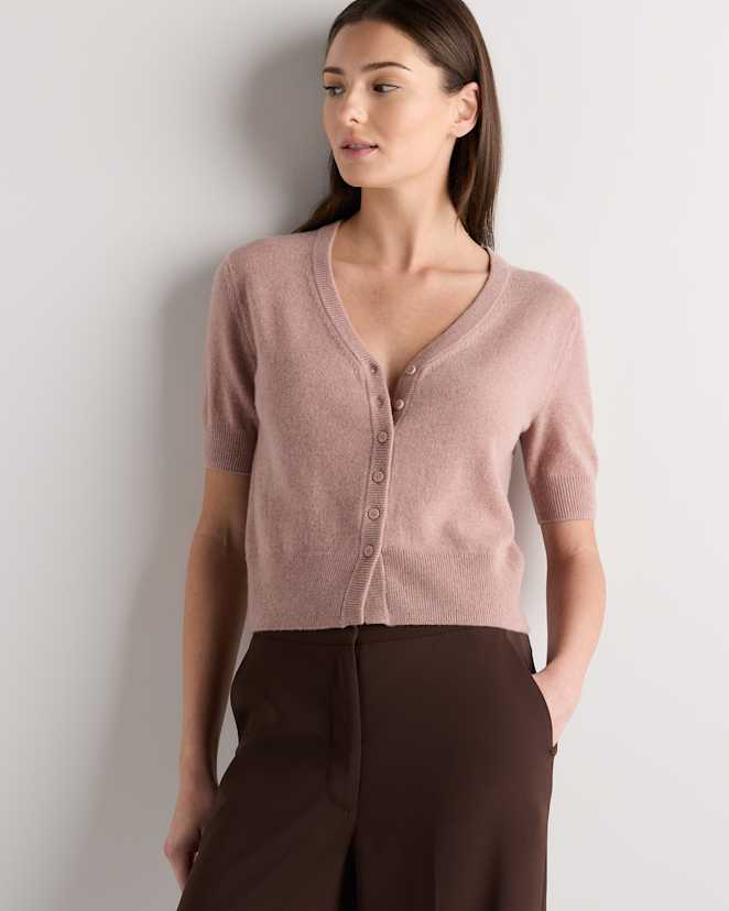 Heather Vintage Pink Mongolian Cashmere Short Sleeve Cardigan
