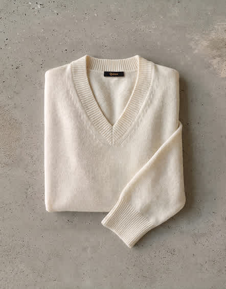Ivory Mongolian Cashmere Oversized V-Neck Sweater