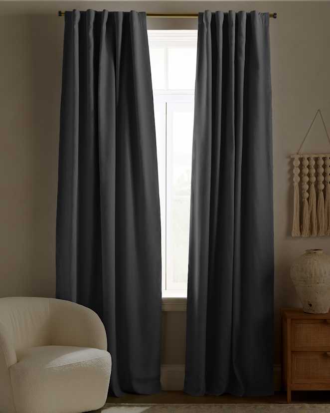 Grey European Linen True Blackout Curtain