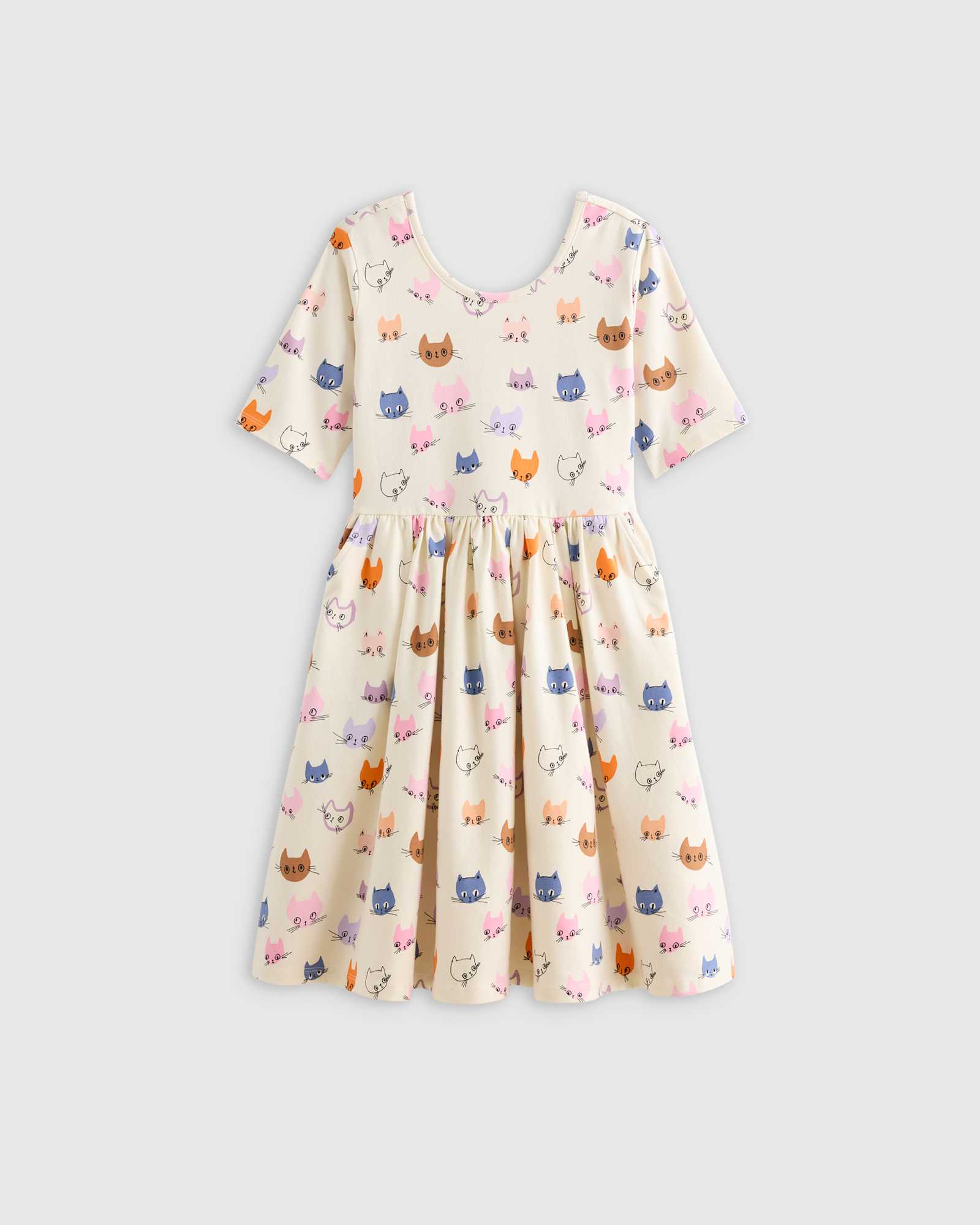 U--297-CAT FACES-118 EDITED Toddler cat-faces Organic Cotton Skater Dress