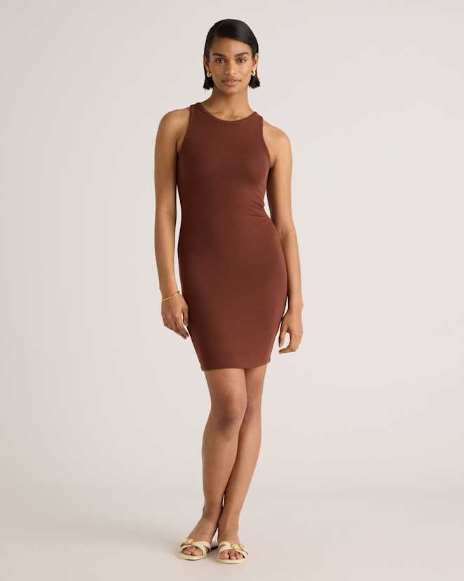 Brown Tencel Rib Knit Sleeveless Mini Dress