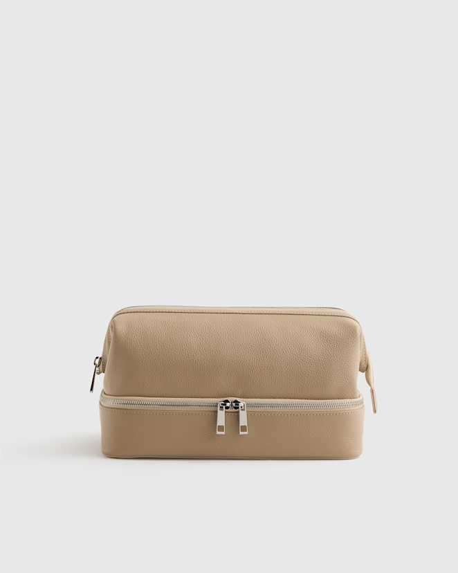 Taupe Italian Leather Dual Compartment Toiletry Bag